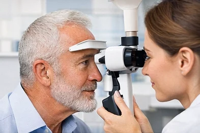Eye pressure check with a tonometer